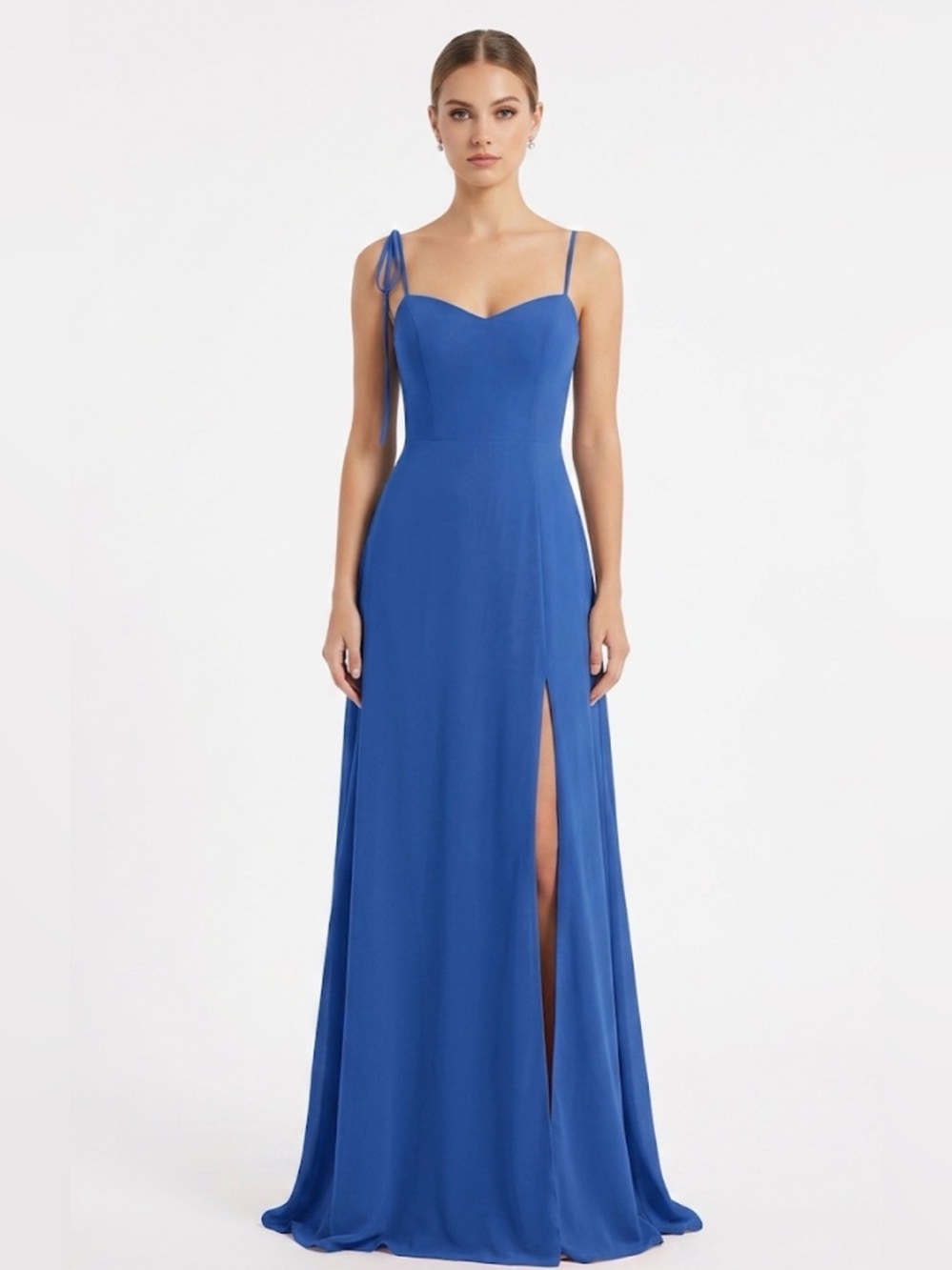 Elegant Blue Spaghetti-Strap Evening Dress